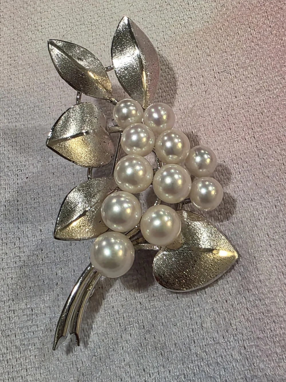 VTG Akoya Pearl Grape Cluster Mid-century Sterling Silver Brooch
